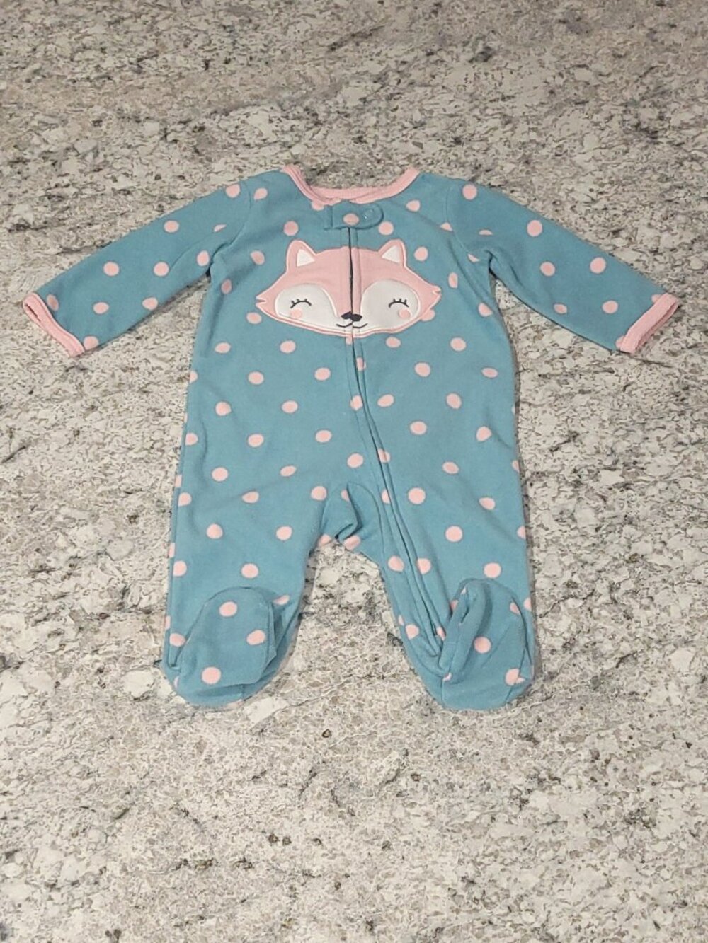 Carter's Baby Girl 3M Fox Footie Pajamas Blue Pink Polka Dot Sleeper